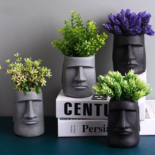 Stone Face Resin Vase