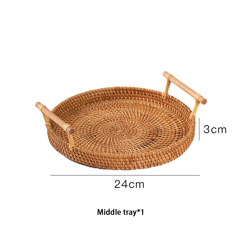 Rattan Tray With Wooden Handle