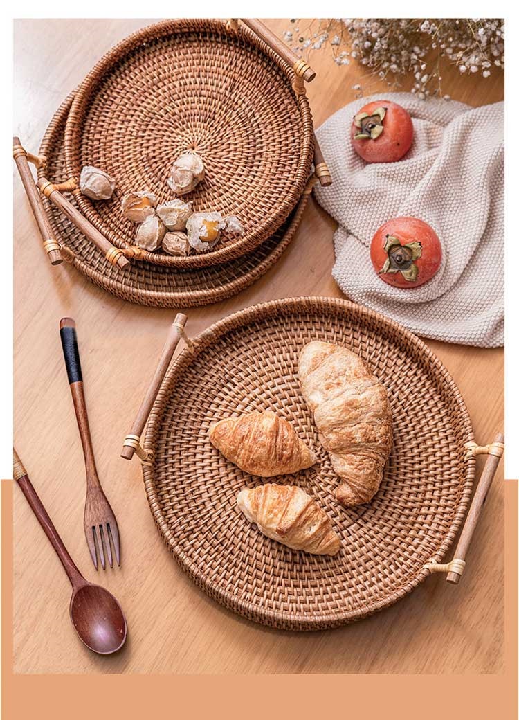 Rattan Tray With Wooden Handle