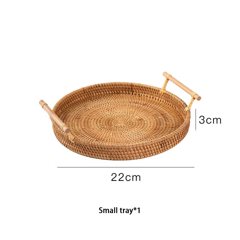 Rattan Tray With Wooden Handle