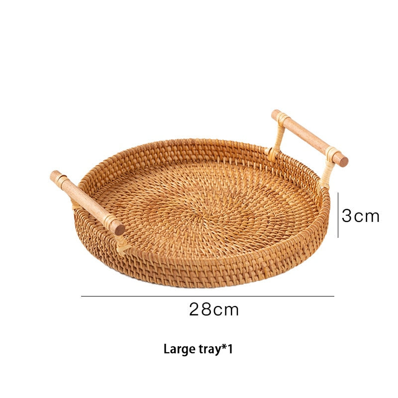 Rattan Tray With Wooden Handle