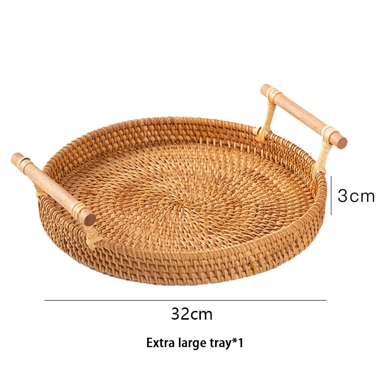 Rattan Tray With Wooden Handle