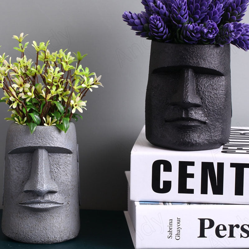 Stone Face Resin Vase