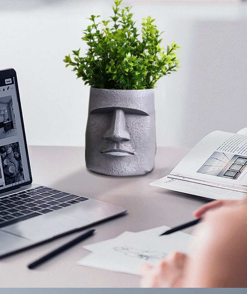 Stone Face Resin Vase